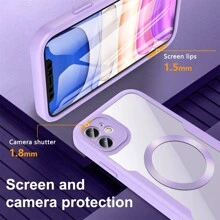 Hadaasi 1个紫色磁吸保护壳，内置屏幕保护膜，[兼容无线充电] 360°全方位防震手机壳 [亲肤材质，防滑设计] 防刮手机壳，兼容 17 Pro/17 Pro Max/Apple Air/17和Galaxy S25 Ultra - 紫色 - 查看 6