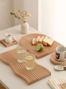 1pc Wave-Shaped Wooden Tray For Desserts, Coffee & Tea, Nordic Style Aromatherapy Tray, Jewelry Organizer & Home Decoration Back To School