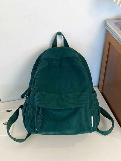 Small Corduroy Solid Color Backpack, Casual Daypack School Backpack, School Bag, Backpack For School, Back To School, Classic Casual, Suitable For Teen Girls Women College Students, Perfect For Back To School