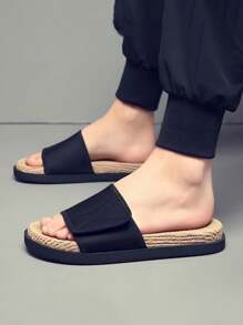 Best-Selling Men's Black Strap Slides, New Summer Outdoor Street Anti-Slip Sandals, Suitable For Casual Wear, Indoor And Outdoor Fashion Slippers