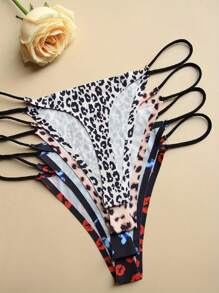 7-Piece Ladies' Low-Waisted G-String Panties With Thin Print Pattern Butterfly Love Women's Panties With Animal And Leopard Print Sexy Women's Underwear Seamless, Soft, Comfortable And Breathable