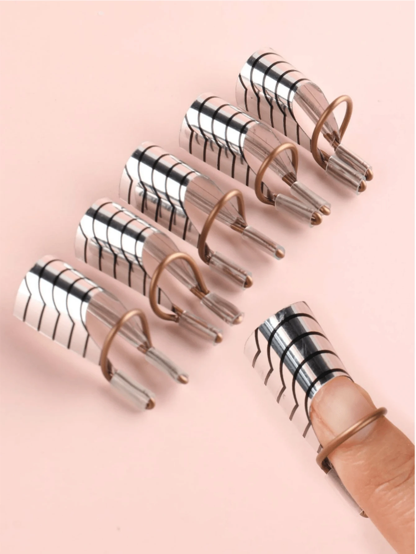 5 Pcs Silver Reusable Nail Extension Forms Guide Protector Nail Tips Acrylic UV Gel Protector French Nail Forms For Nail Manicure Accessory Nail Salon Home Supply,Aluminum Nail Extension Pallets - Reusable Nail Art Extension Sticker Builder Form Guide Stencil - Manicure Tools For Perfect Nail Designs - Silver - View 1