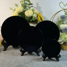 1入天然水晶黑曜石鏡面石頭，天然黑色石英鏡面珠寶，占卜鏡，黑曜石盤，家居裝飾，特別禮物