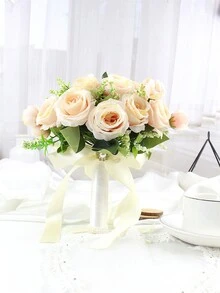 1 Buquê de Casamento Elegante de Rosa de 18 cabeças para Noiva Dama de honra, Buquê de rosa de seda artificial, perfeito para decoração de centro de cerimônia, buquê para jogar em noivado, chá de panela e aniversário de casamento.