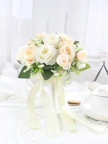 1 Buquê de Casamento Elegante de Rosa de 18 cabeças para Noiva Dama de honra, Buquê de rosa de seda artificial, perfeito para decoração de centro de cerimônia, buquê para jogar em noivado, chá de panela e aniversário de casamento.