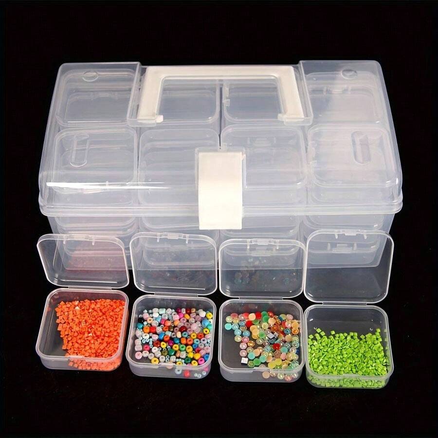 32pcs 32-Compartment Clear Plastic Storage Box, Portable Clear Container For Stationery Beads And Small Items - Multicolor - View 1