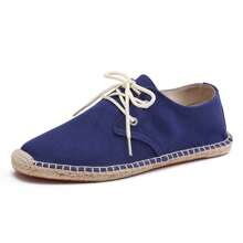 Men Espadrilles Canvas Shoes, Straw Rope Sole, Casual Breathable Woven Flat Shoes. Striped Braided Non-Slip Unisex Lace-Up Rope Sole Fisherman Shoes. (Narrow Toe, Big Feet Recommend Sizing Up One)