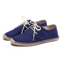 Men Espadrilles Canvas Shoes, Straw Rope Sole, Casual Breathable Woven Flat Shoes. Striped Braided Non-Slip Unisex Lace-Up Rope Sole Fisherman Shoes. (Narrow Toe, Big Feet Recommend Sizing Up One)