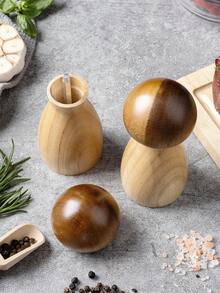 1pc Creative Mushroom-Shaped Pepper Grinder Made Of Solid Wood, Suitable For Grinding Sea Salt And Black Pepper,Kitchen,Kitchen Items,Food,Cooking,Seasoning,Spice,Pepper,Garlic ,Salt,Organizer,Party,Room Decor. - Beige - View 4