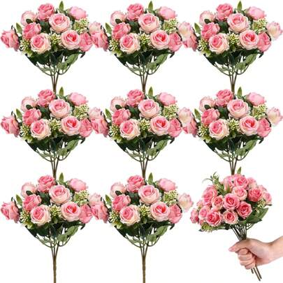 1 PIEZA/3 PIEZAS Rosas de té artificiales con flores de seda Ramos de plantas falsas para decoraciones de primavera y otoño, jarrón de boda para el hogar, comedor, baño, cocina, dormitorio, Día de la Madre, fiesta de cumpleaños, accesorios, decoraciones de jardín exterior