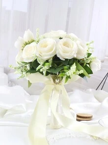 1 Buquê de Casamento Elegante de Rosa de 18 cabeças para Noiva Dama de honra, Buquê de rosa de seda artificial, perfeito para decoração de centro de cerimônia, buquê para jogar em noivado, chá de panela e aniversário de casamento.