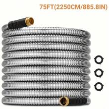 KAUES 1套3/4美規金屬花園軟管，不打結，堅韌，靈活，配有10功能噴嘴，不生鏽，輕便，提供4種尺寸（25FT / 50FT / 75FT /100FT），適用於庭院，戶外和房車等 - 銀色 - 查看 18