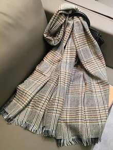 1入經典Houndstooth圖案女士丙烯酸圍巾，針織長保暖圍巾披肩，韓式風格，秋冬季節 - 棕色 - 查看 2