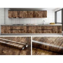 1捲仿木紋自粘式可拆式PVC壁紙，適用於廚房、臥室、客廳、檯面、家居裝飾和家具翻新 - 棕色 - 查看 3