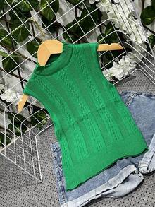 Women Knit Tops - xanh quân đội - Xem 3