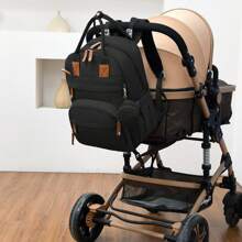 1pc Diaper Bag Backpack, Maternity Baby Nappy Changing Bags For Boys & Girls, Multifunction Waterproof Travel Back Pack With Stroller Straps & Pacifier Case, Travel Tote, Baby Registry Search & Shower Gifts Newborn Essentials & Items For Mom - 黑色 - 查看 8