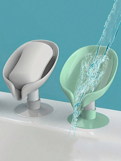 Soap Tray For Kitchen And Bathroom, Oval Shaped Soap Storage Rack With Drainage And Holder, Soap Fixing Rack, Bathroom Accessory, Soap Dish With Suction Cup, Kitchen & Bathroom Soap Box, Kitchen Accessory, 1 Pack (1pc/2pcs)