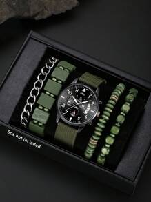 Reloj de cuarzo y pulsera deportiva de estilo universitario sencillo para niños, personalizado y elegante - Verde militar - Ver 2