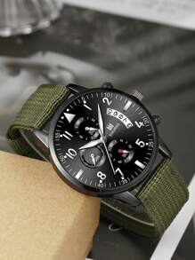 Reloj de cuarzo y pulsera deportiva de estilo universitario sencillo para niños, personalizado y elegante - Verde militar - Ver 5