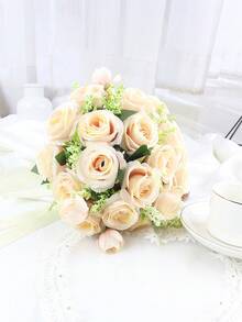 1 Buquê de Casamento Elegante de Rosa de 18 cabeças para Noiva Dama de honra, Buquê de rosa de seda artificial, perfeito para decoração de centro de cerimônia, buquê para jogar em noivado, chá de panela e aniversário de casamento.