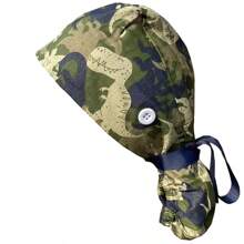 Gorro para cabello largo con cinta y estampado impreso, adecuado para gorra de trabajo, gorra de enfermera, gorra quirúrgica de Halloween