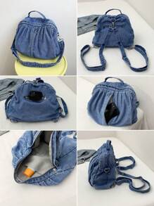 O geantă de umăr din denim, pliabilă și pliabilă, portabilă și elegantă, care poate fi purtată atât ca geantă de umăr, cât și ca geantă de umăr dublu.