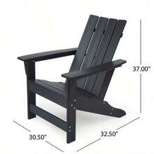 1PC 37" High Outdoor And Garden, Solid Back, High Density PE Adirondack Chair, Black, All- Weather, Impact-Resistant And Water-Resistant