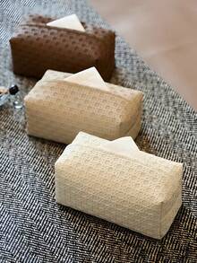 1pc Creative Tissue Box Holder Desktop Kitchen Accessories Home Party Decor High End Luxury Rattan Woven Tissue Box With Waterproof Leather Suction Paper Storage Box Living Room Bedroom Car Mounted Large Capacity Tissue Box Modern Minimalist Napkin Drawer For Office - Multicolor - View 3
