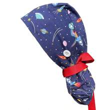 Gorro para cabello largo con cinta y estampado impreso, adecuado para gorra de trabajo, gorra de enfermera, gorra quirúrgica de Halloween