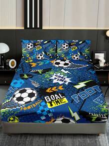 3入組床上用品套裝（1枚床墊套+2枚枕套，不含枕芯），高清印花足球、運動與字母圖案，適用於家庭和宿舍使用