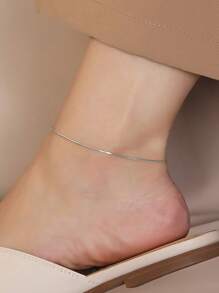 Nooxian 1pc Women's Stainless Steel Snake Chain Anklet - Silver - View 1