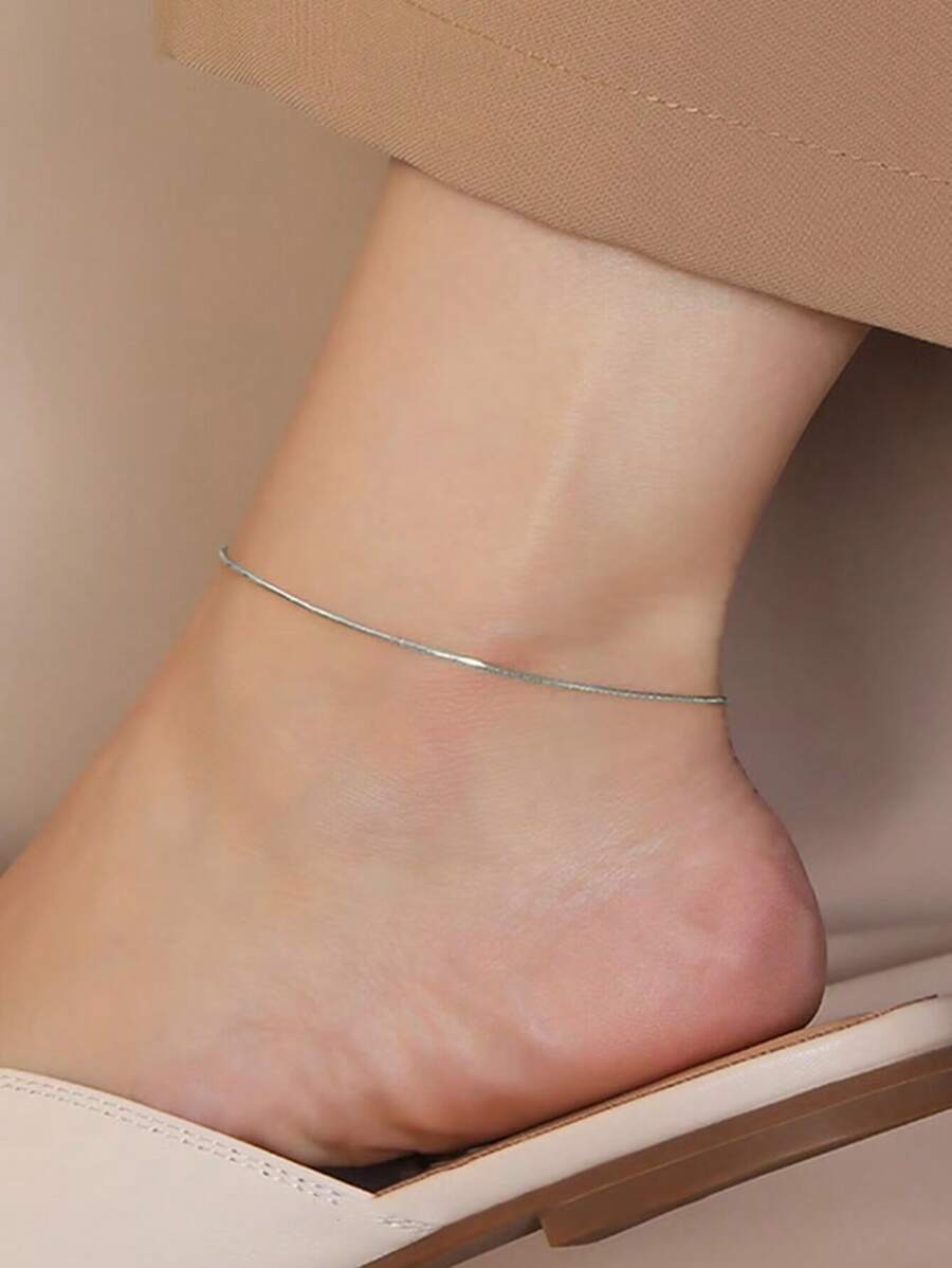 Nooxian 1pc Women's Stainless Steel Snake Chain Anklet - Silver - View 1