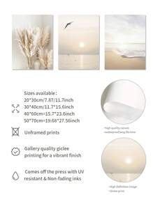 3PCS/1SET  Nordic Minimalist Sunset Landscape Hanging Paintings, Plant And Flower Living Room Painting Cores No Frame