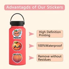 56 Pcs Peach Stickers Vinyl Aesthetics Stickers For Scrapbooking, Diary, Laptop, Bumper, Skateboard, Water Bottle, Computer, Phone, Cartoon, Hard Hat, Car Stickers And Decals - Multicolor - View 7