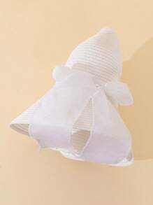 1入夏季女款白色波浪沿海灘日帽，蝴蝶結裝飾，優雅的防曬帽，適用於海灘度假 - 白色 - 查看 4