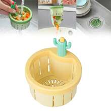 Colador de desagüe del fregadero de la cocina con diseño de cactus, canasta autofiltrante de prensado automático de 2024, cesta elevadora multifuncional con filtro de red para el hogar, colector de residuos de cocina - Multicolor - Ver 2