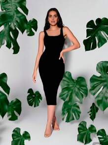Vestido largo ajustado sin mangas sexy para mujer - Negro - Ver 1