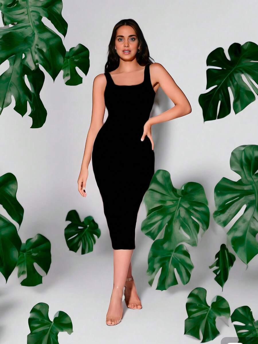 Vestido largo ajustado sin mangas sexy para mujer - Negro - Ver 1