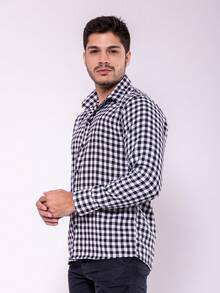 Camisa Xadrez Masculina Lenhador Manga Longa Modelo Novo - Preto e Branco - Visão 3