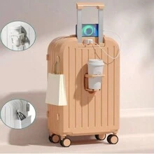 Lightweight, Fashionable Korean Style Minimalist Solid Color Multi-Function Luggage, High-Quality Student Suitcase, Password Lock, Spinner Wheels, For Women And Men For School Suitcase Back To School Supplies Luggage School Stuff For College Dorm Essentials Holiday Essentials School Things Cruise Essentials - Pink - View 1