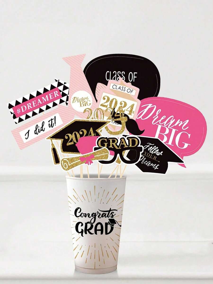14 Pieces Class Of 2024 Graduation Party Photo Booth Props Kit
