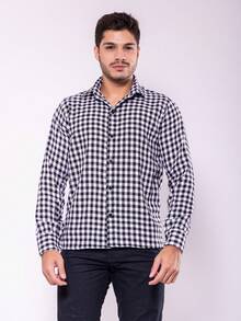 Camisa Xadrez Masculina Lenhador Manga Longa Modelo Novo - Preto e Branco - Visão 1