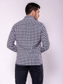 Camisa Xadrez Masculina Lenhador Manga Longa Modelo Novo - Preto e Branco - Visão 2