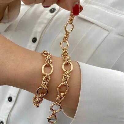VKHK 1 pieza Pulsera de cadena de acero inoxidable chapada en oro 18K de estilo punk adecuada para mujeres, hombres, parejas, uso diario, regalos.