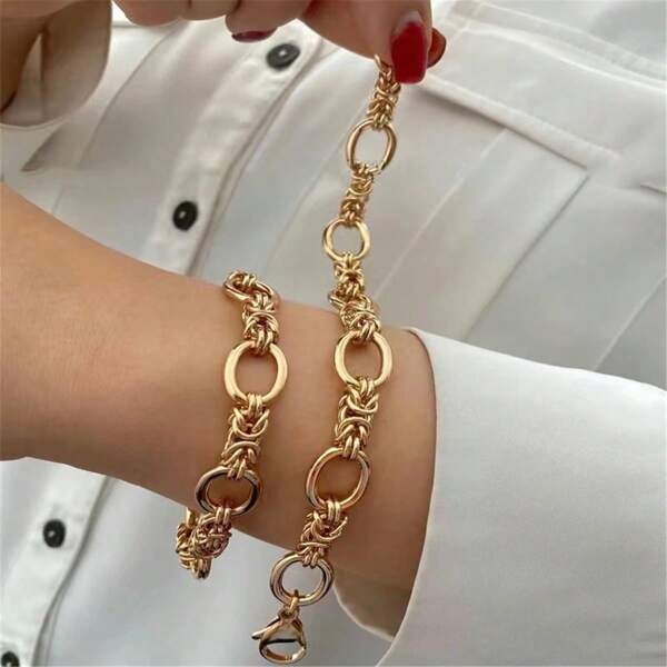 VKHK 1 pezzo Braccialetto catena in acciaio inossidabile placcato in oro 18K Stile Punk Adatto ad Uomini, Donne, Coppie, Uso Quotidiano, Regali