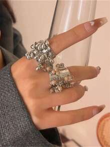 1 件复古心形吊坠流苏可调节食指戒指珠宝配饰适合女士情人节、妈妈、母亲、母亲节、礼物 - 金色 - 查看 9