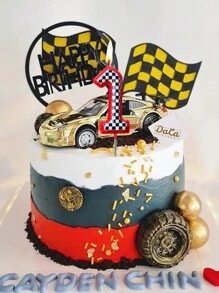 1 szt. Czerwona podstawa Czarno-biała kratka Samochód wyścigowy Temat Świeca Dekoracja Tortu Urodzinowego, Cyfry 0-9, - Wielokolorowe - Zobacz 2