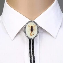 1pc Oval Abalone Shell Tiger Eye Stone Shirt Decoration Bolo Tie, For Wedding Party Casual Gatherings, Wear With Sweater Chain Western Cowboy Fashion Men & Women Leather Rope Necklace Pendant Halloween - Multi-color Gemstone Bolo Tie - View 7