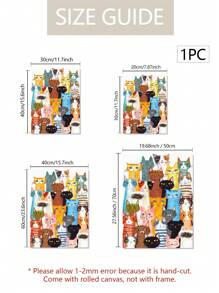 1入組北歐風格卡通貓各種色彩裝飾畫芯，適用於客廳和兒童房客廳，無框畫 - 彩色 - 查看 4