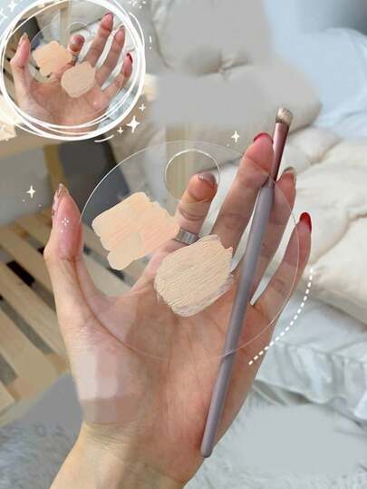 1 pieza Juego de espátulas de paleta redonda de acrílico transparente para artista de maquillaje, de vuelta a la escuela